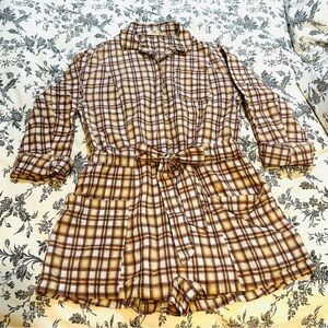 Listicle Burgundy and Cream Plaid short romper